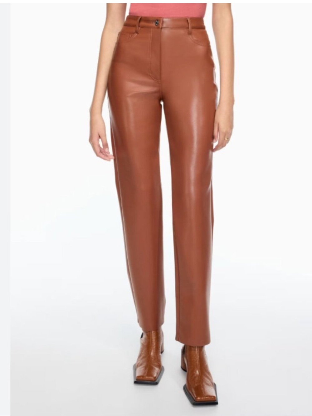Aritzia Wilfred The Melina™Super High-Rise Pant Brown Vegan Leather straight leg